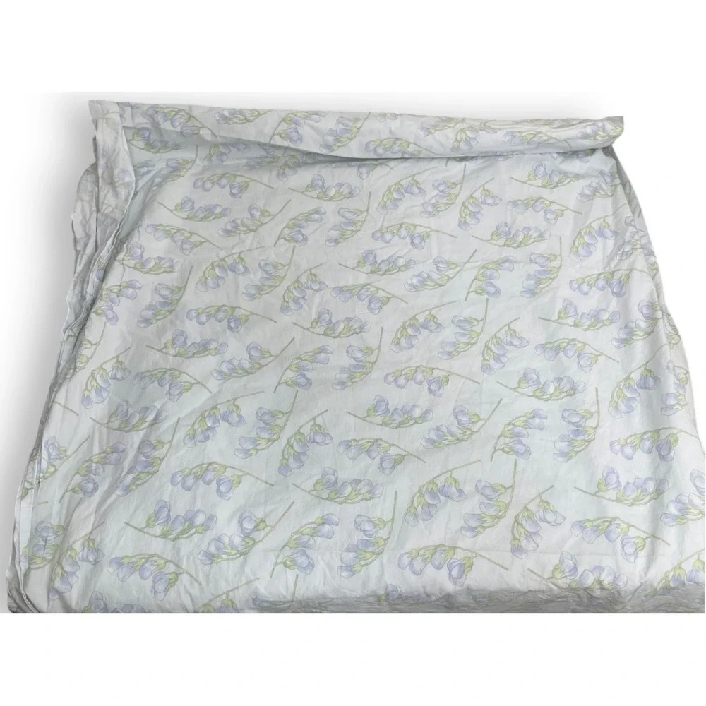 Vintage Yves Delorme Paris King Flat Sheet Blue Green Floral 103 x 99